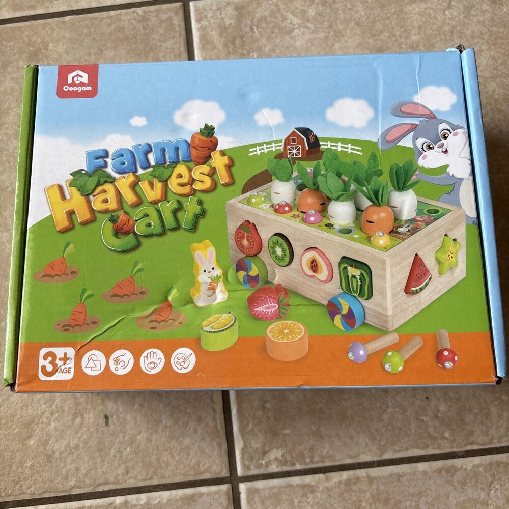 Wooden Educational Toy Farm Harvest Vegetable Fruit Sorting Shape Color Matching